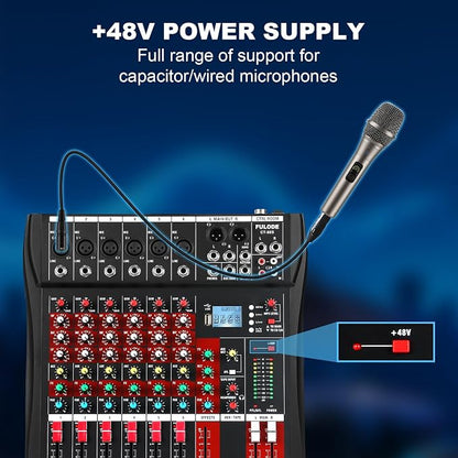 6 Channel Audio Mixer, Professional Music Mixer Board DJ Mixing Console - Image 5