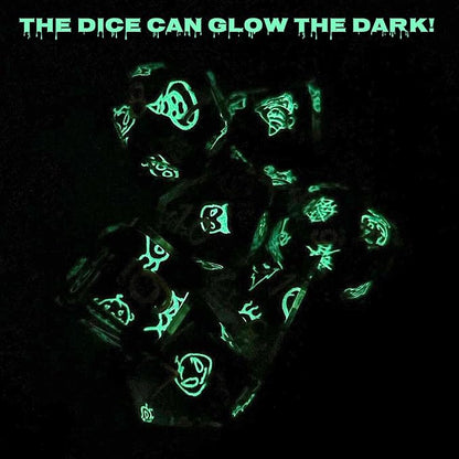 Haxtec Sticker Sharp Edge Dice Halloween Dice Resin DND Dice Set 7PCS Glow in - Image 3