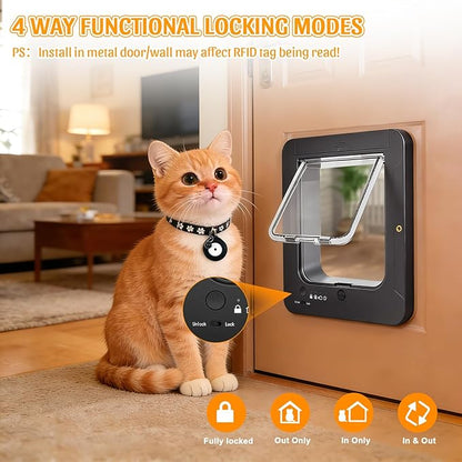 Smart Cat Door with 4 Collar Sensor Key, RFID Electronic Cat Door Collar - Image 4