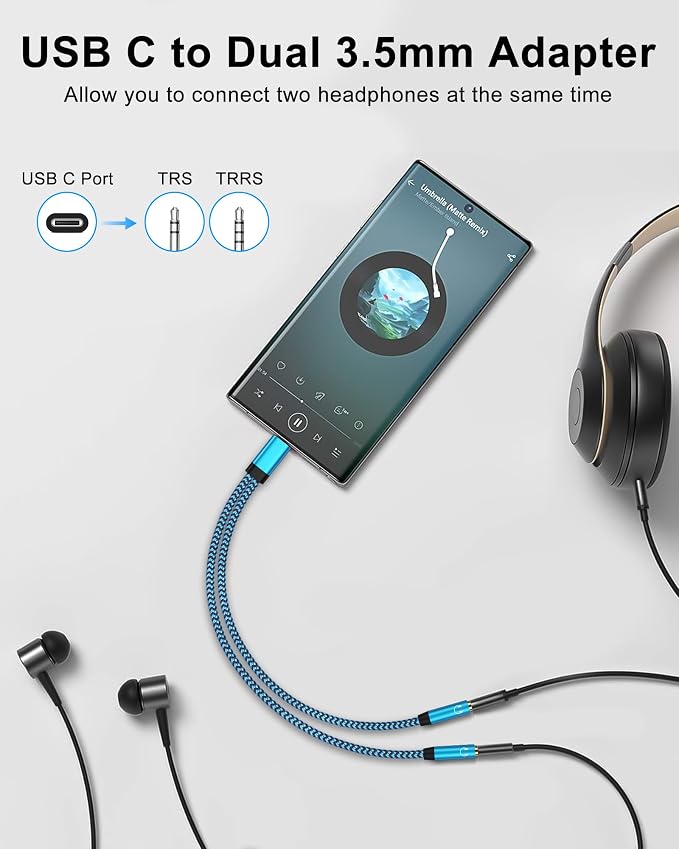 Headphone Splitter for 2 Headphones, USB C to Dual 3.5mm Female Aux Splitters - Image 5