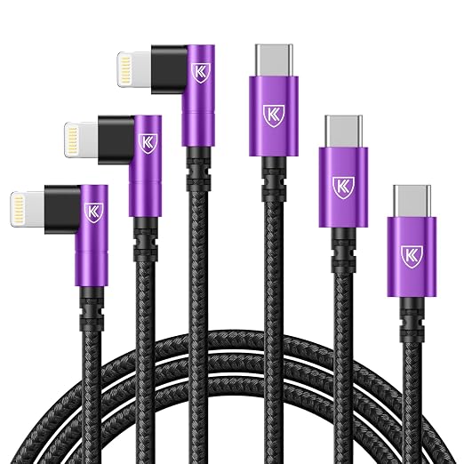 90 Degree iPhone Charger Cables 6FT, USB C to Lightning Cable 3Pack Fast by KIYODA
