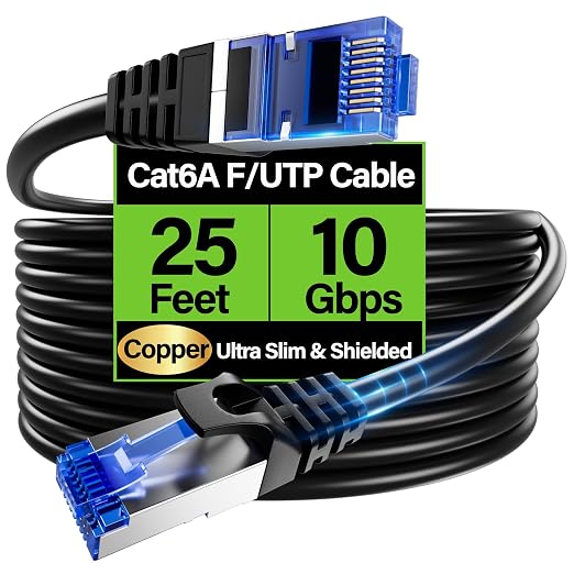 Cat6A Ethernet Cable Shielded 10Gbps 25 ft, Slim Shielded Ethernet Cable Cat 6 by Unknown