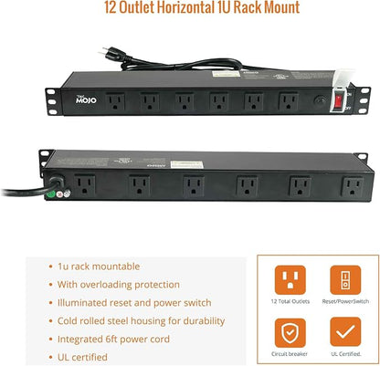 Tecmojo 1U Rackmount Network-Grade PDU Power Strip, 12 Wide-Spaced Right Angle - Image 6