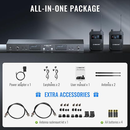 Phenyx Pro UHF Mono Dual Wireless in-Ear Monitor System, Metal Wireless IEM - Image 5