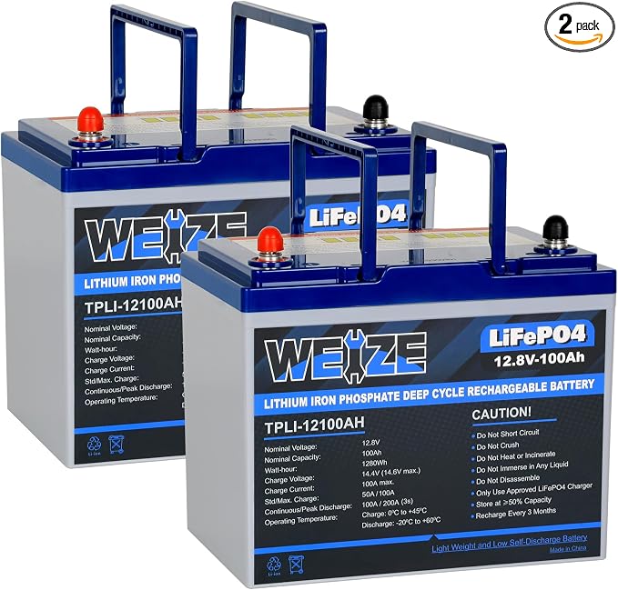 WEIZE 12V 100Ah LiFePO4 Lithium Battery, Upgrade Mini Size & Lightweight by WEIZE