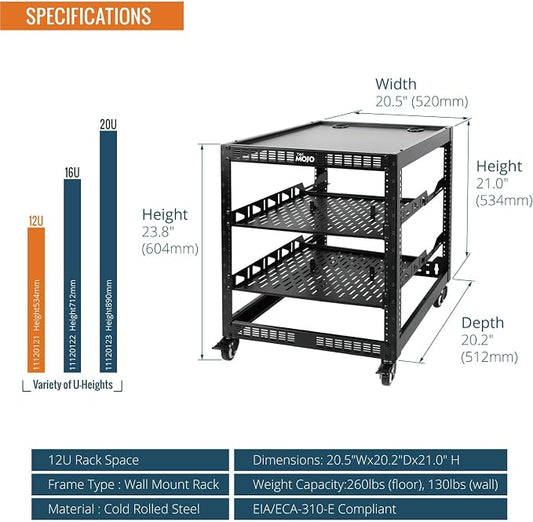 TECMOJO 12U Open Frame Network Rack - Image 2