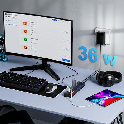 Powered USB Hub, 10-Port USB Splitter Hub - Image 9