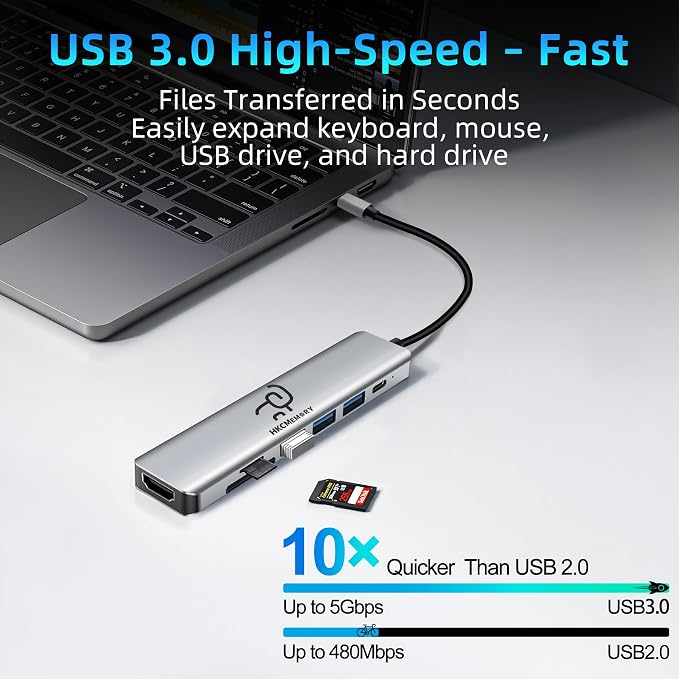 USB C Hub 7-in-1, 4K HDMI, 100W PD Charging, USB 3.0/2.0 Ports, SD/TF Reader - Image 4