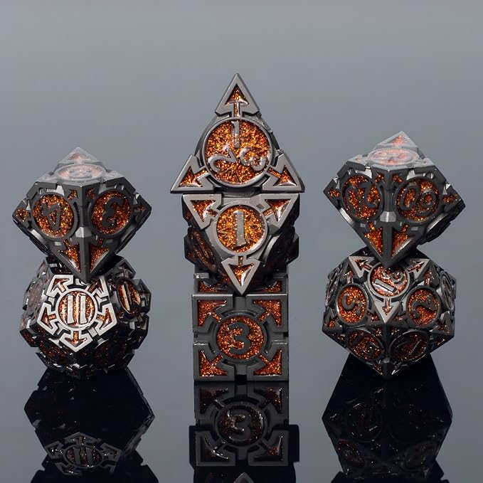 Orange Black Nickel Finish Heavy Metal DND Dice Set by Unknown
