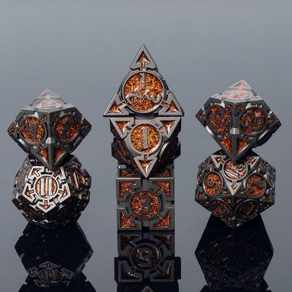 Orange Black Nickel Finish Heavy Metal DND Dice Set by Unknown