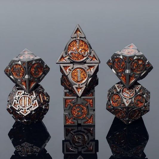 Orange Black Nickel Finish Heavy Metal DND Dice Set by Unknown