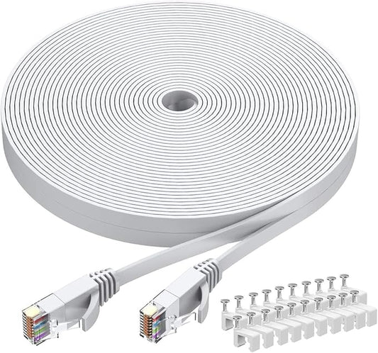 BUSOHE Cat6 Ethernet Cable 50 FT White, Cat-6 Flat RJ45 Computer Internet LAN by BUSOHE
