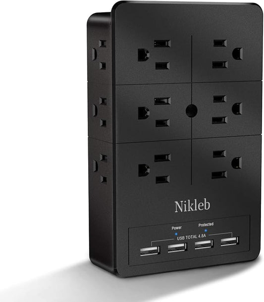 Surge Protector Wall Charger, 12 Wide AC Outlets Power Strip, 4 Ports USB by nikleb