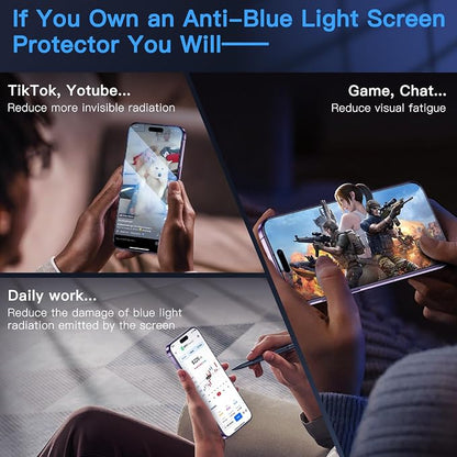 Uyiton Anti-Blue Light for iPhone 14 Pro Screen Protector - Image 3