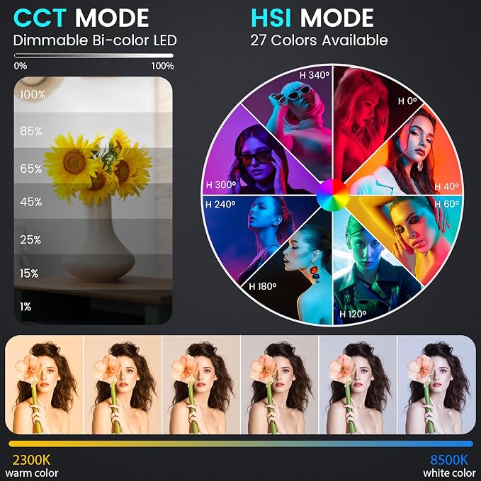 RGB Photography Lighting Kit, 50W Bi-Color LED Studio Lights, 2300k~8500k - Image 3