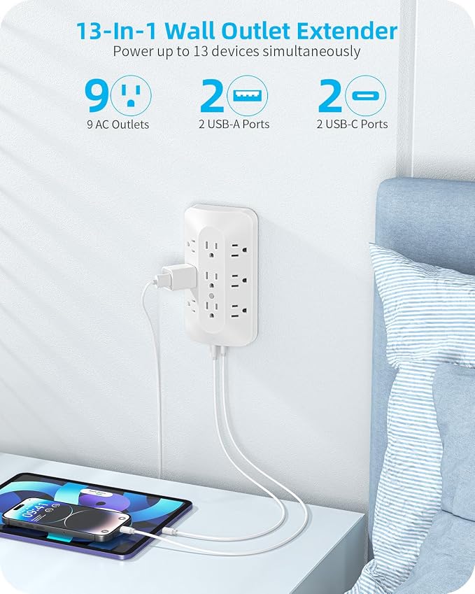Wall Outlet Extender, 9 Outlet Splitter - Image 2