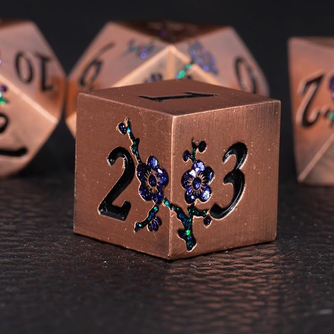 Metal DND Dice Set, Dungeons and Dragons Metallic Flower Dice by Maywin