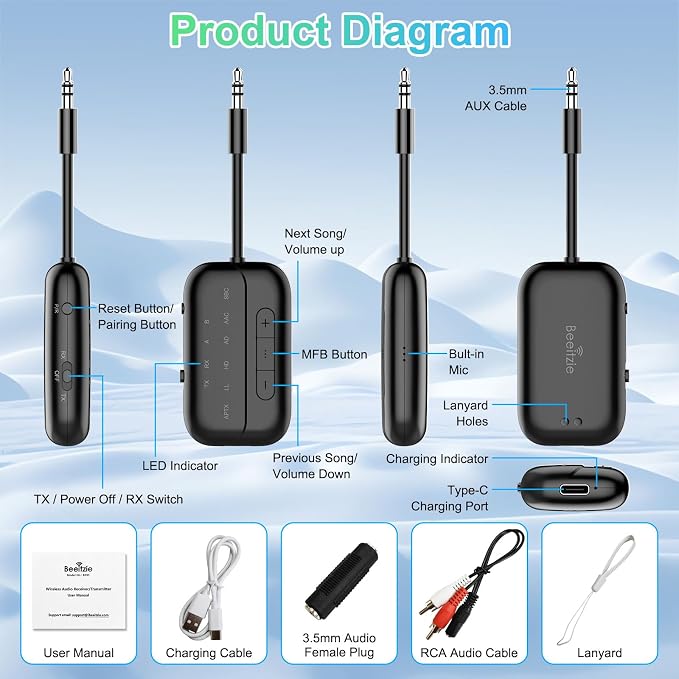 Bluetooth Transmitter Receiver, 2-in-1 V5.3 Wireless Adapter - Image 7