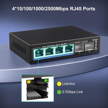 6 Port 2.5G Unmanaged Network Switch, VIMIN 4X 2.5Gbase-T Ports, 2X 10G SFP+ - Image 5