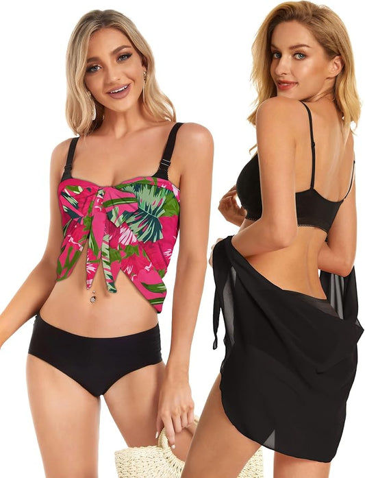 CHICGAL 2 Pieces Women Beach Sarong Bathing Suit Wrap Skirt Sheer Bikini - Image 2