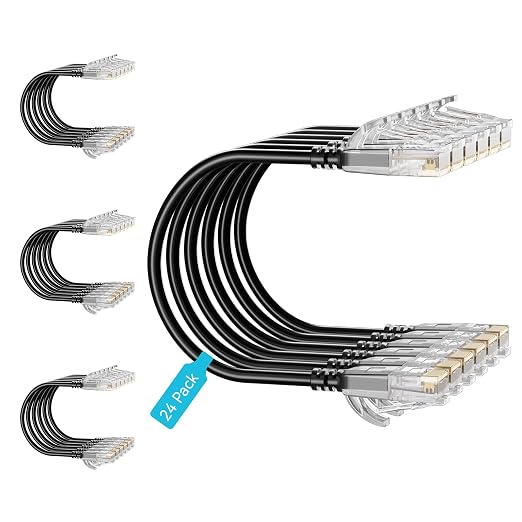Cat6 Slim Patch Cables 5 Feet 24-Pack Black, Cat6a Patch Cables 10Gbps 550MHz by Unknown