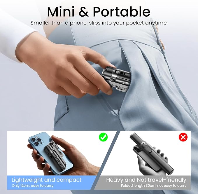 Mini Selfie Stick with 2 Fill Lights, Portable Phone Tripod with Remote and - Image 3
