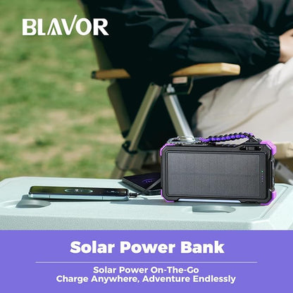 BLAVOR Solar Power Bank 20000mAh/74000mWh Built-in Cables, Wireless Charger - Image 7