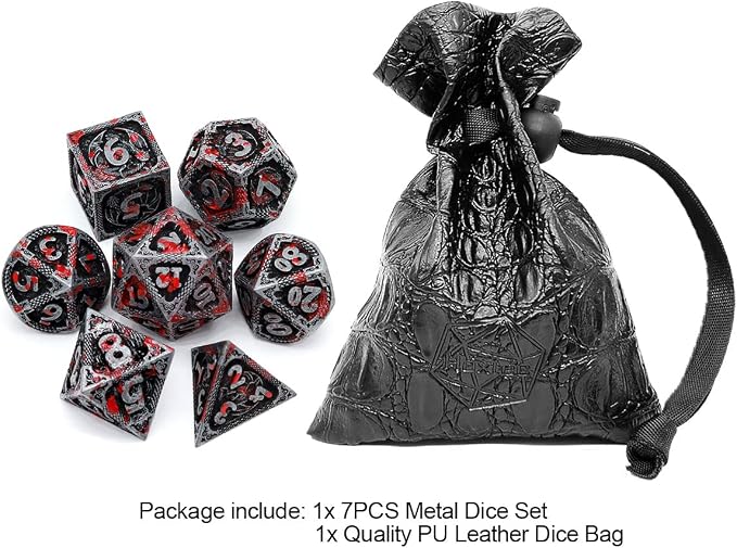 Haxtec Bloodstained Metal DND Dice Set Antique Iron Blood D&D Dice Set Dragon - Image 2