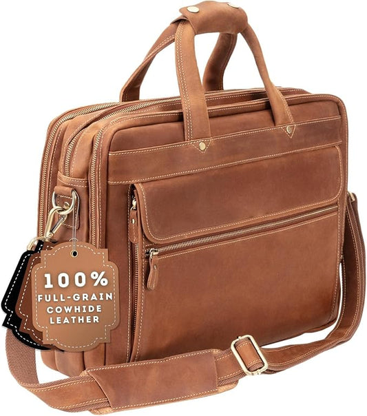 Luxorro Full Grain Leather Briefcase by Luxorro
