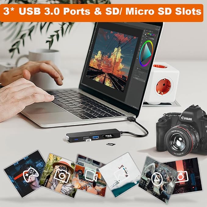 USB Hub 3.0, TSUPY 5 in 1 Multiport Adapter USB 3.0 Hub - Image 3
