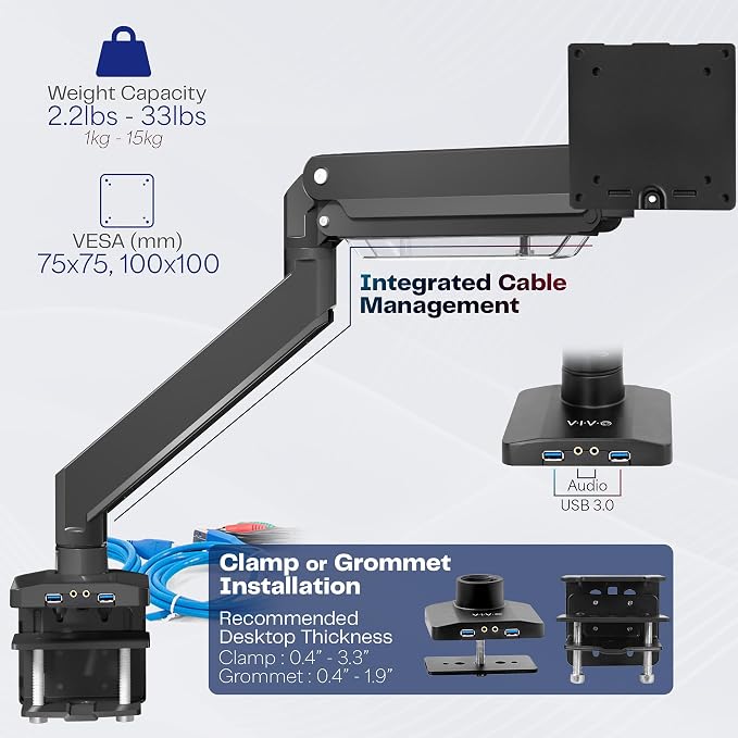 VIVO Premium Aluminum Heavy Duty Monitor Arm - Image 5