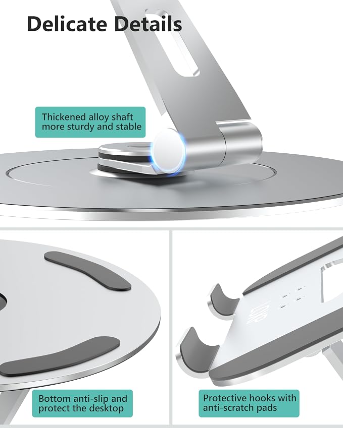 Laptop Stand with Phone Holder, Adjustable Laptop Stand with 360 Rotating Base - Image 7