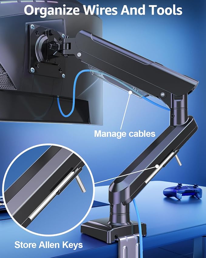 Single Monitor Mount for 22 24 27 32 inch Screen, Gas Spring Arm Holds 4.4-22 - Image 7
