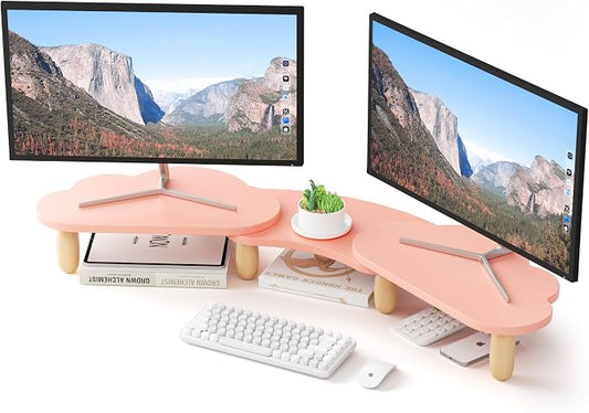 Dual Monitor Stand Riser, Adjustable Rainbow Cloud Desktop Organizer by AFOOYO