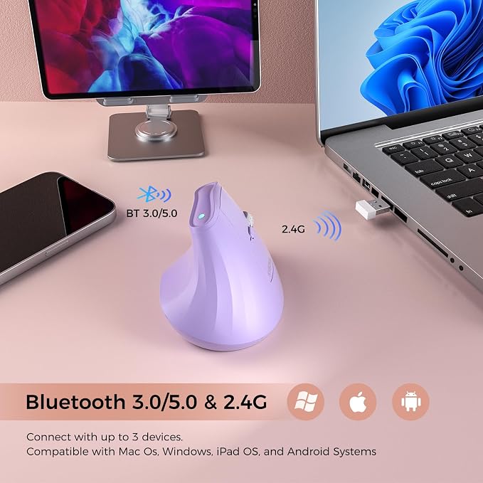 57° Ergonomic Wireless Tower Mouse, Vertical Quiet Ergo Mouse, 7 Buttons - Image 4