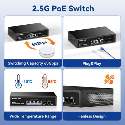 6 Port 2.5G PoE Switch, AUMOX PRO 4 Port 2.5G Network Unmanaged Switch - Image 5