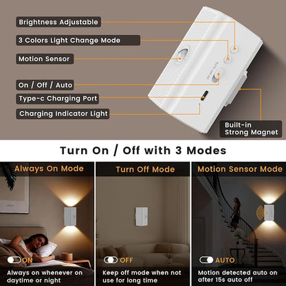 easuntec Rechargeable Motion Sensor Night Light Warm White, Wireless Dimmable - Image 3