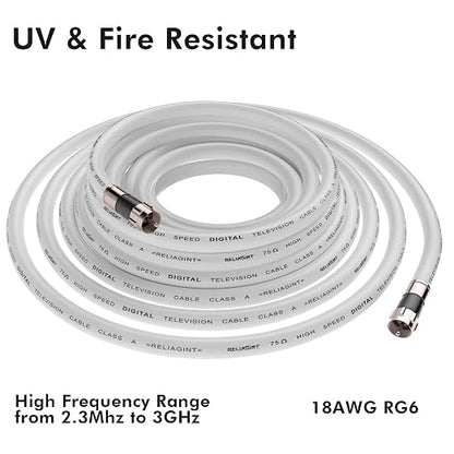 35ft RG6 Coaxial Cable White, 75 Ohm Coax Cable - Image 4