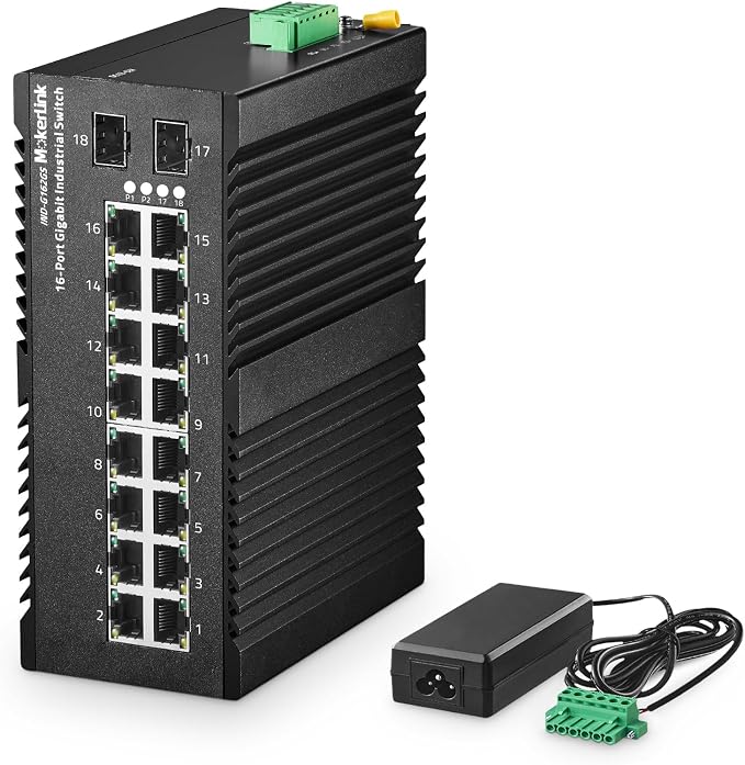 MokerLink 16 Port Gigabit Industrial DIN-Rail Ethernet Switch, 2 Gigabit SFP by MokerLink