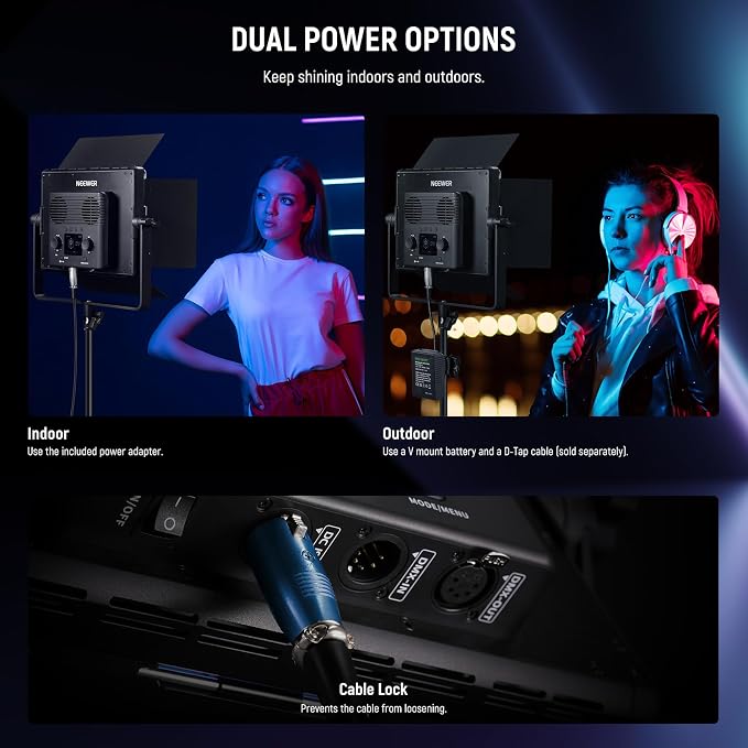 NEEWER PL60C RGB LED Panel Video Light APP/2.4G/DMX Control, 60W 23000Lux/0.5m - Image 8