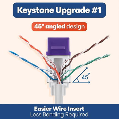 Everest 45° Angled RJ45 Cat6A Keystone Jacks 10-Pack in Purple - Image 3