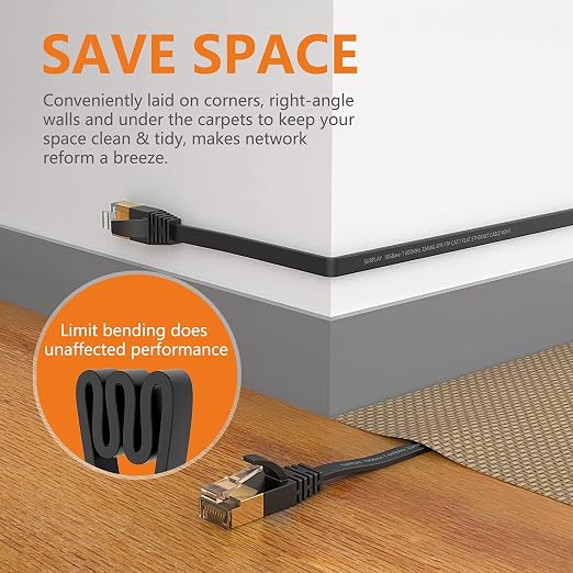 Cat7 3FT-5Pack Ethernet Cable Flat-Black-10Gbps High Speed Ultra Slim Network - Image 5