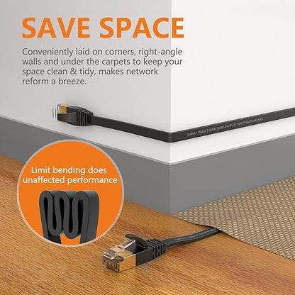 Cat7 20FT Ethernet Cable Flat-Black-10Gbps-600Mhz Internet Network Cord - Image 4