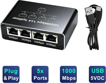5 Port Gigabit Ethernet Switch Type-C 5V Powered 1 in 4 Out Network Hub Plug - Image 3