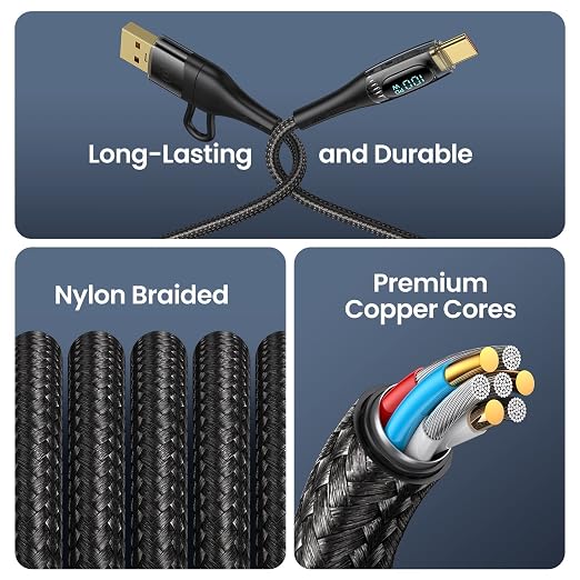 USB C to Multi Charging Cable, USAMS 100W 6.6FT 5A Type C to Type C Fast - Image 5