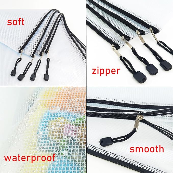 AUSTARK 10 Pcs Zipper File Bags, Waterproof Plastic Mesh Pouch - Image 3