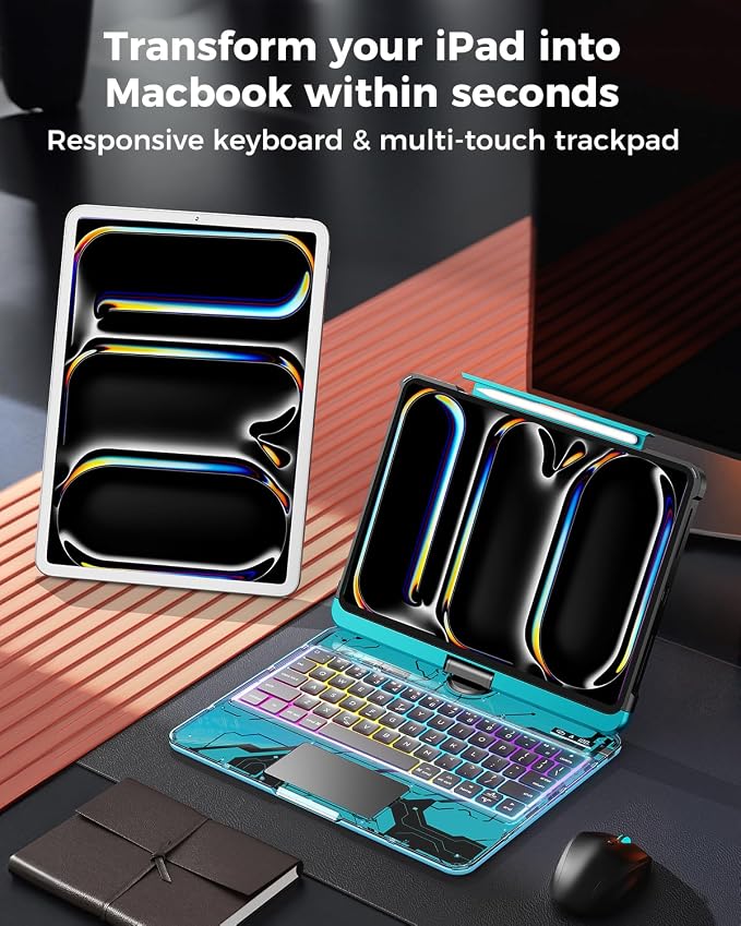 SIBEITU Keyboard Case for iPad Pro 11 Inch M5 2025 / M4 2024, 7-Color Backlight - Image 6