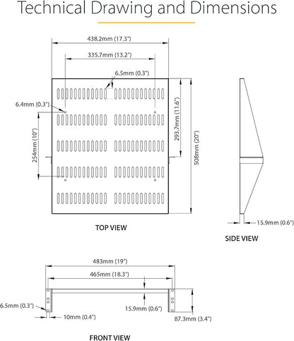StarTech.com 2U Server Rack Shelf, Center Mounted Universal Vented Rackmount - Image 3