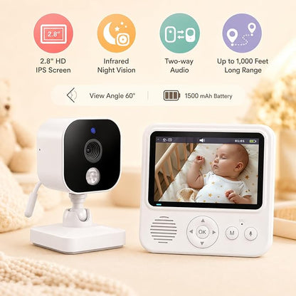 Baby Monitor with Camera and Audio, No WiFi Baby Monitor with 2.8" IPS Screen - Image 2