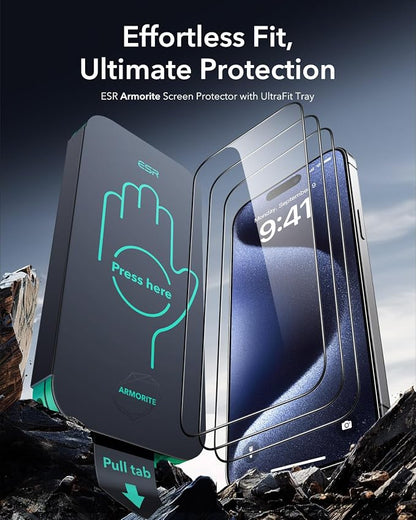 ESR 3 Pack 9H+ Glass for iPhone 15 Pro Max Screen Protector, Armorite - Image 2
